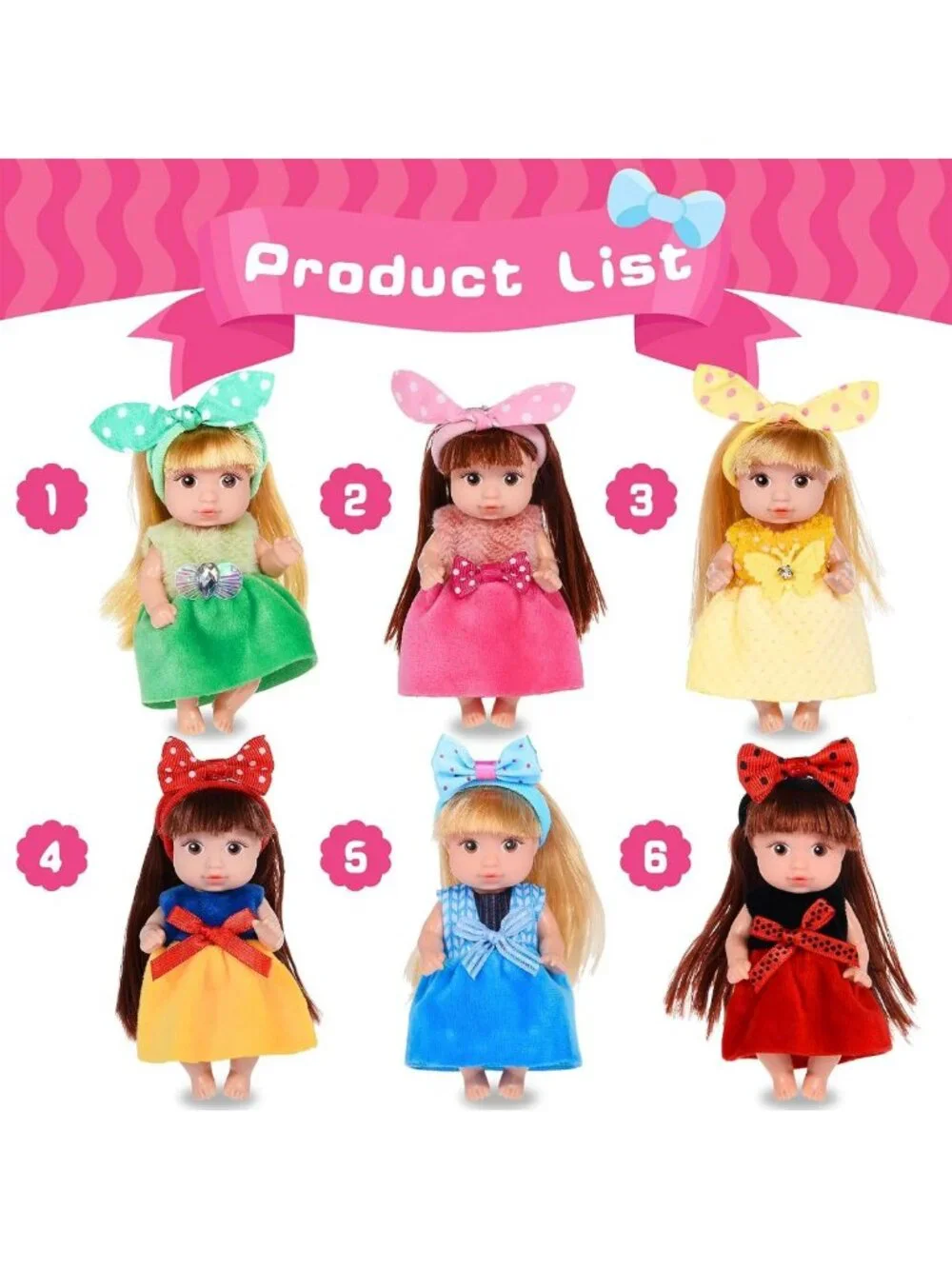 6 Pack Mini Fashion Dolls - 4 Inch Stylable Hair Dolls with Rotatable Limbs